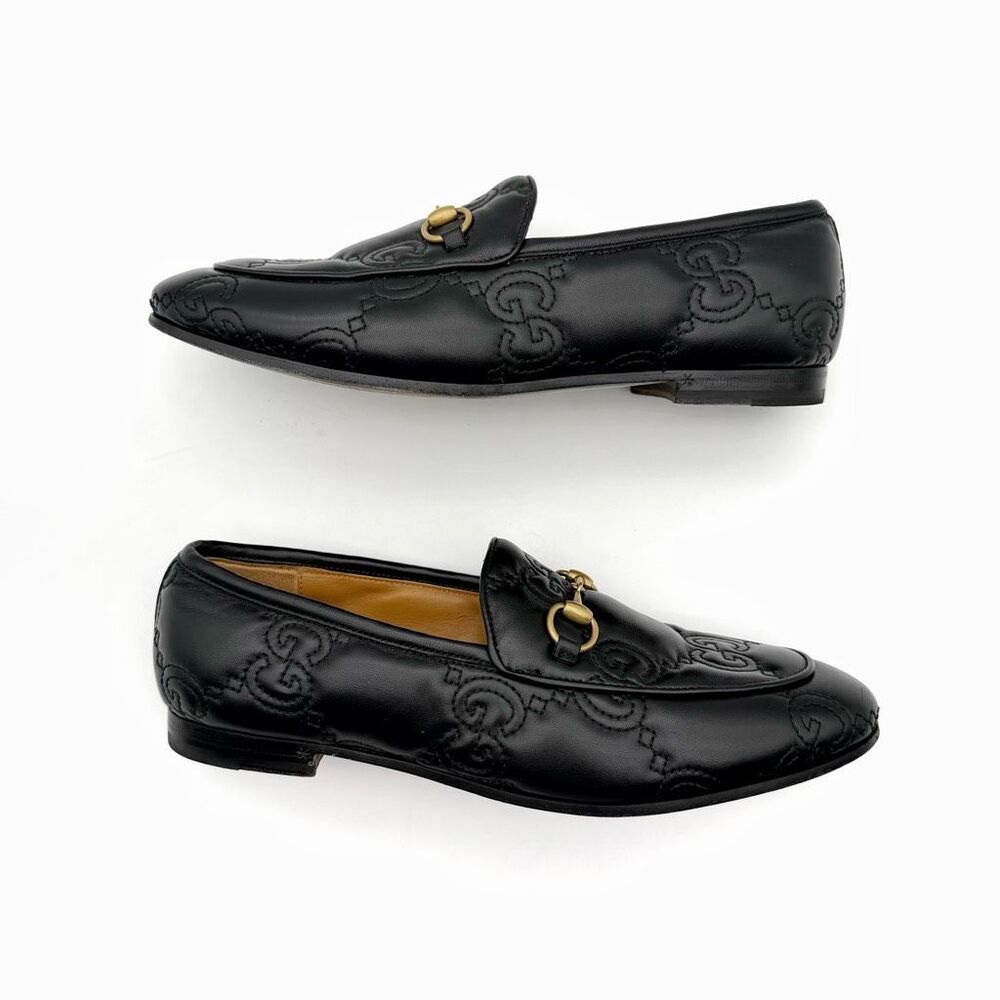 GUCCI Black Embossed Jumbo GG Leather Horsebit Jordaan Loafer Size 38 Flat - Picture 10 of 14